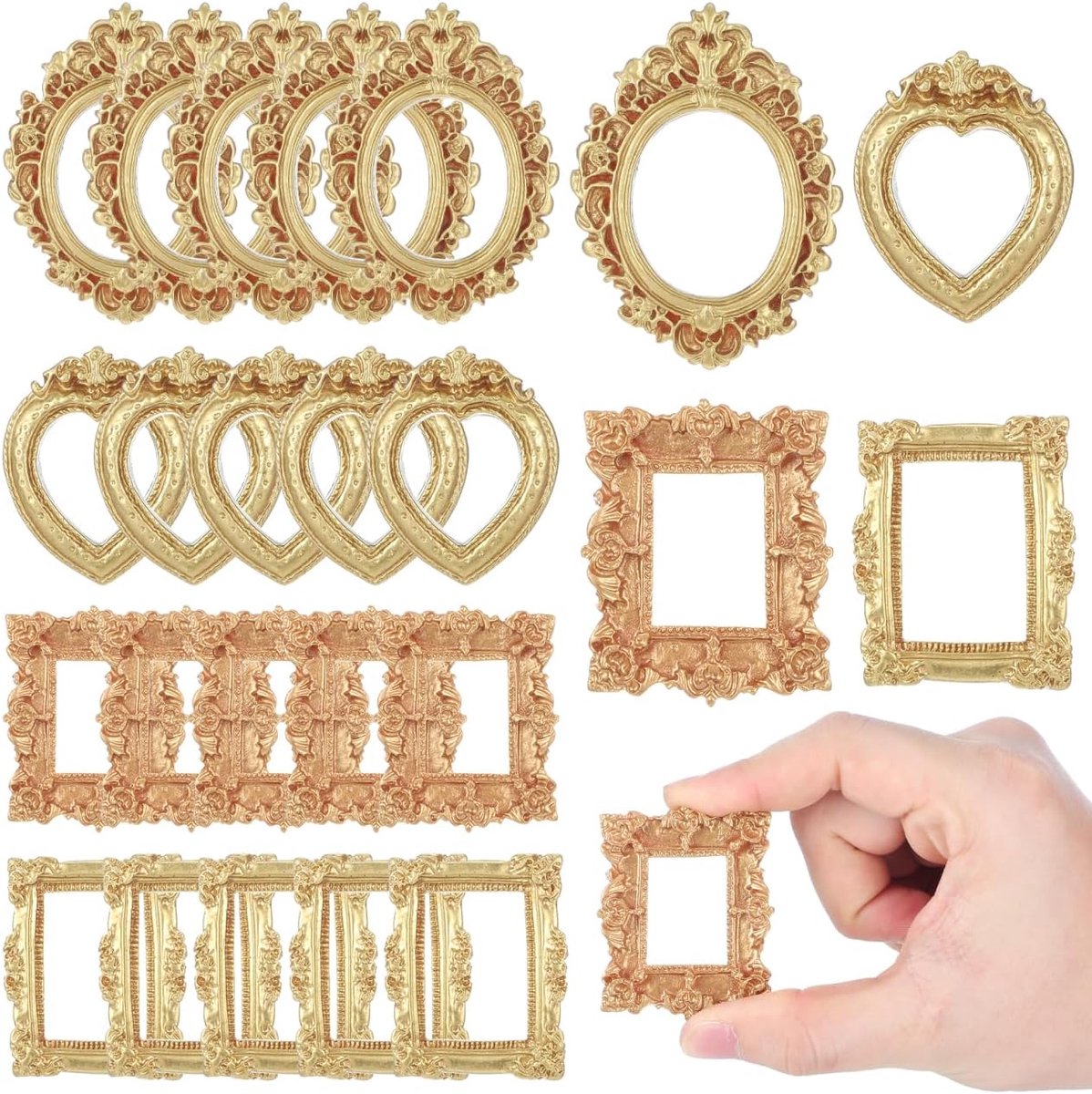 SnelShoppen - 40 Mini Vintage Houten Foto Frames, Kleine Gouden Antieke Fotolijsten voor Fotografie, Ideaal voor DIY Sieraden, Tafel Decoratie, Feest