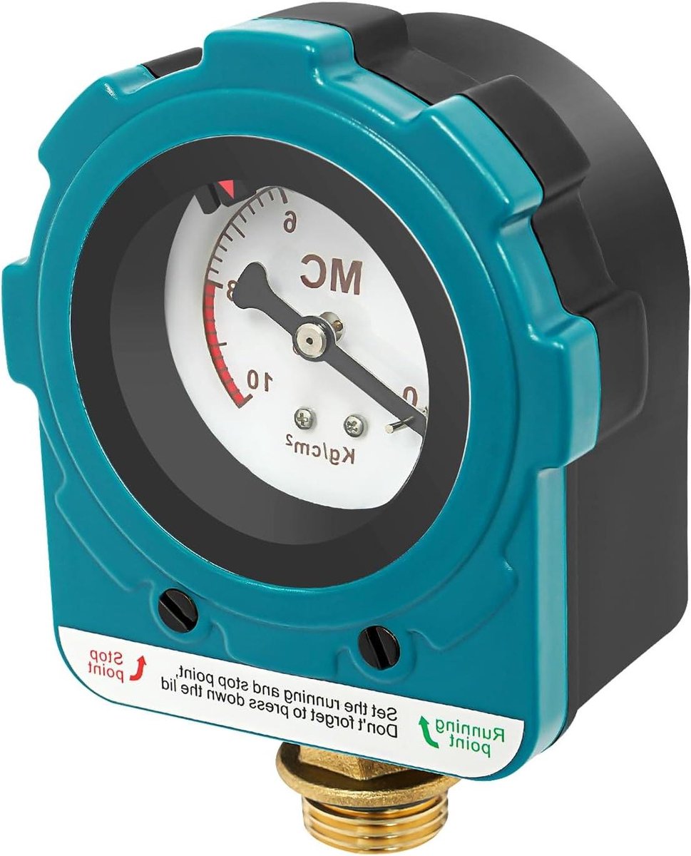 Drukschakelaar Waterpomp - Pompbesturing Drukregelaar - Automatisch Water Verpompen - Geïntegreerde Manometer - NPT 1/2" - Blauw