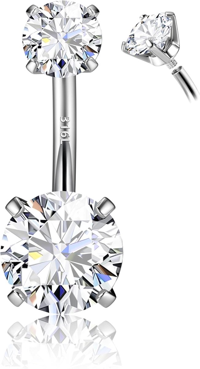 14G Chirurgisch Staal G23 Titanium Sterling Zilver 14K Gouden Navelringen voor Vrouwen Zirkoon Ronde Navel Barbell Stud Piercing Sieraden Hypoallergeen
