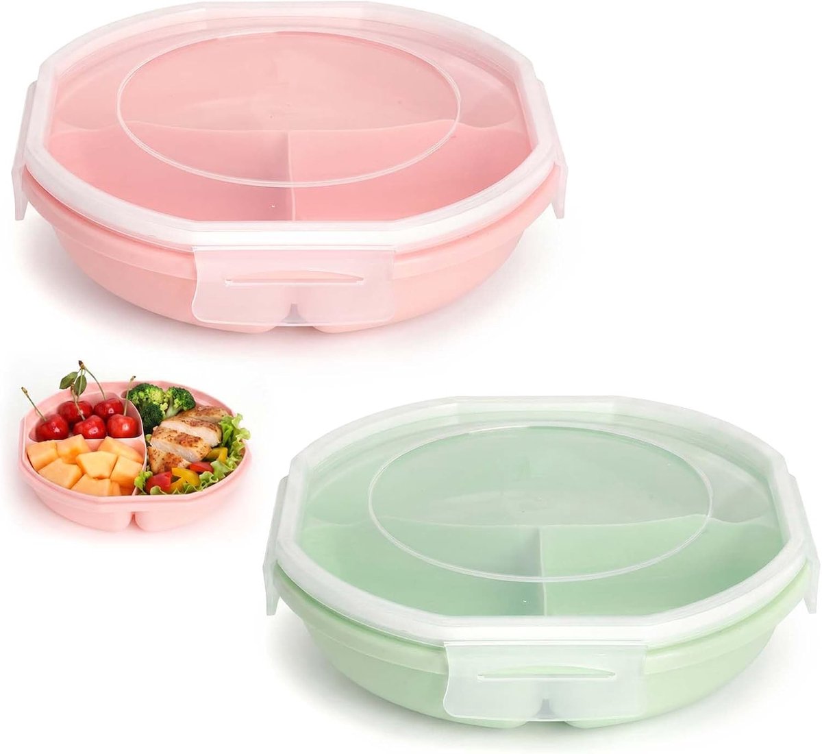 Magnetronborden met deksel, magnetronservies, 3-vaks verdeling, portieborden, multischaal, Bento Box, magnetronbord, vershouddoos, lunchbox voor opwarmen, bewaren, maaltijdvoorbereiding, BPA-vrij, 2