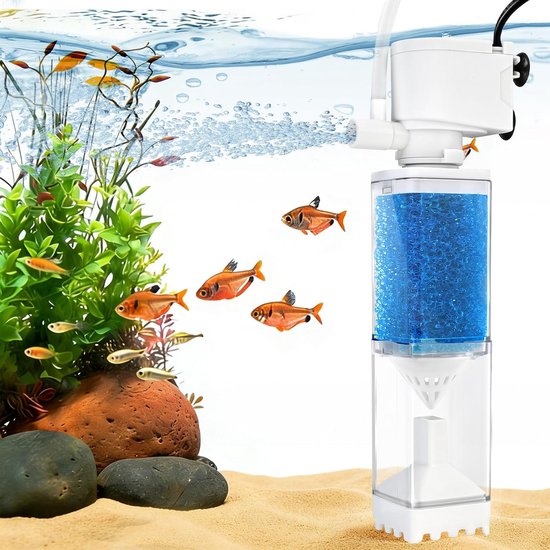 Stille aquariumfilter voor 20-80 liter vistank, 350 l/u, 4 W, automatisch aquariumfiltersysteem, zuurstoftoevoer, waterfilter, aquarium, binnenfilter, instelbare doorstroming, spon