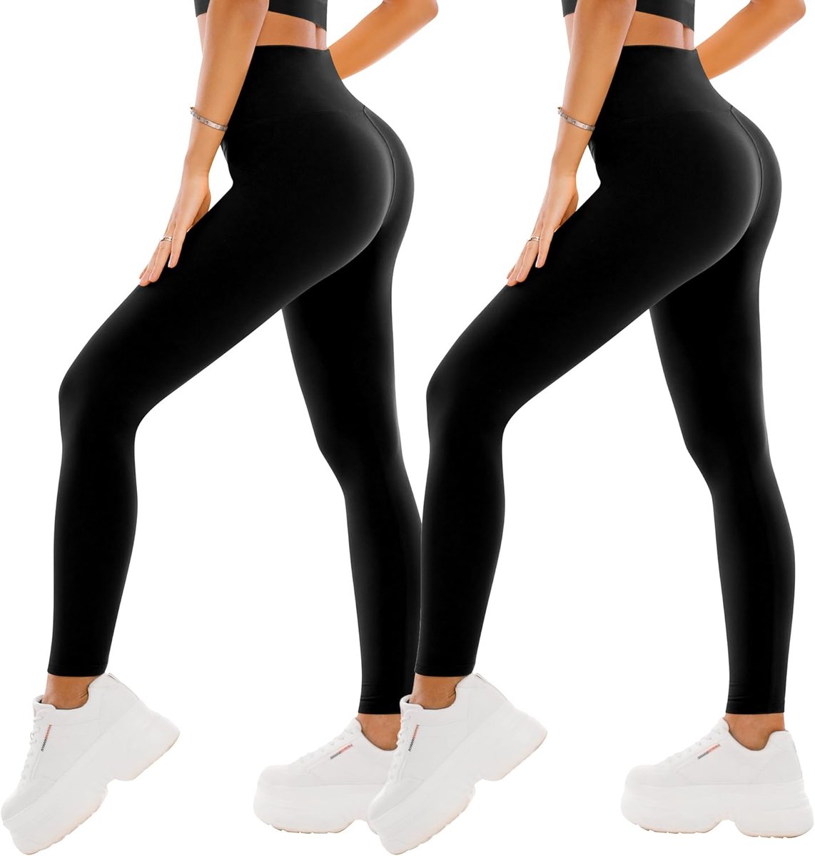 Leggings voor dames, hoge taille, sportlegging, elastische yogabroek, ondoorzichtig, fitness, gym, yoga, #2 stuks zwart/zwart, L/XL | Sportlegging, elastisch, yogabroek, ondoorzichtig, fitness, gym, yoga