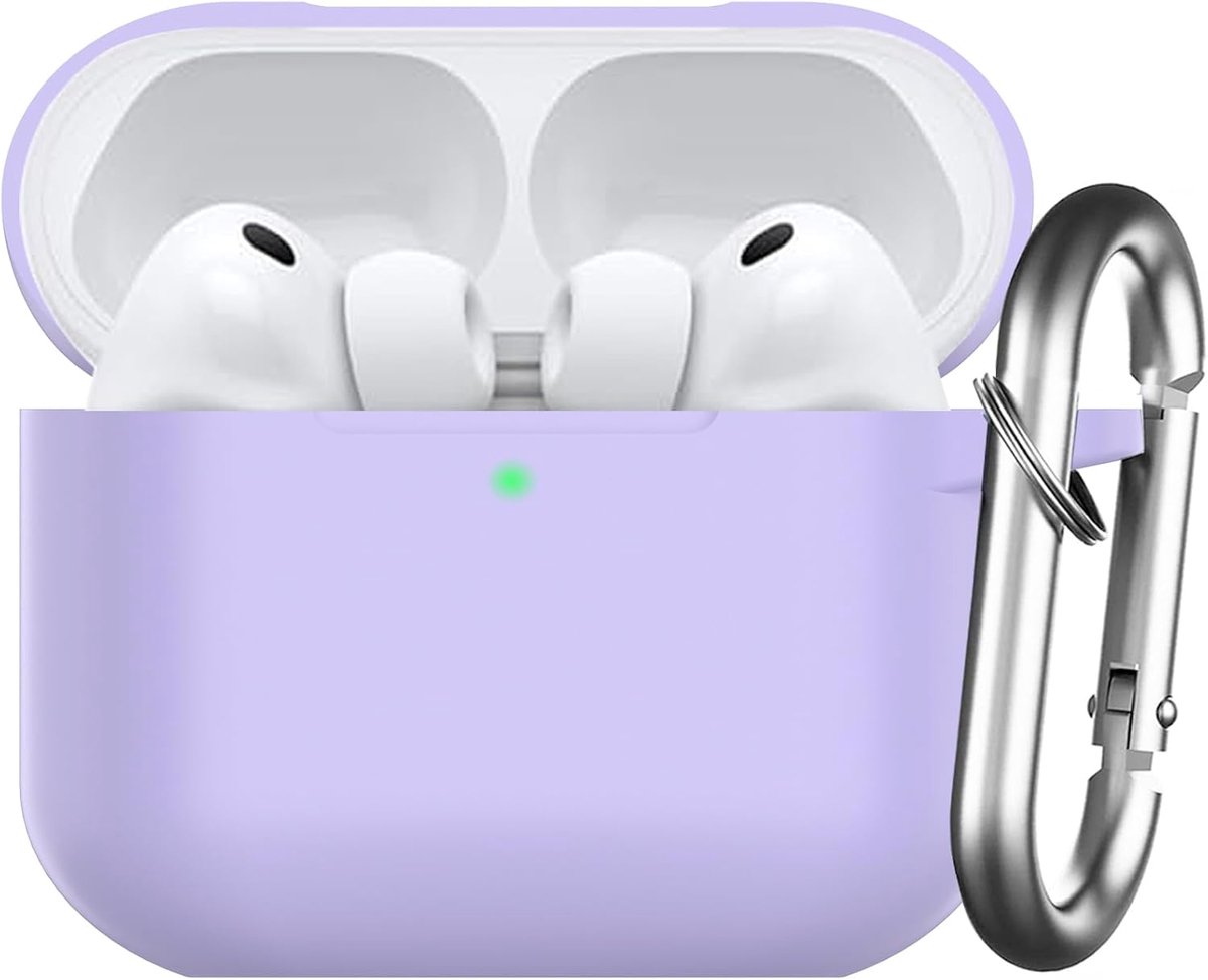 hoes voor AirPods Pro 3 2025, beschermende siliconen Case voor Air Pods Pro 3 Skin Front LED zichtbare siliconen cover met karabijnhaak, Lavendel