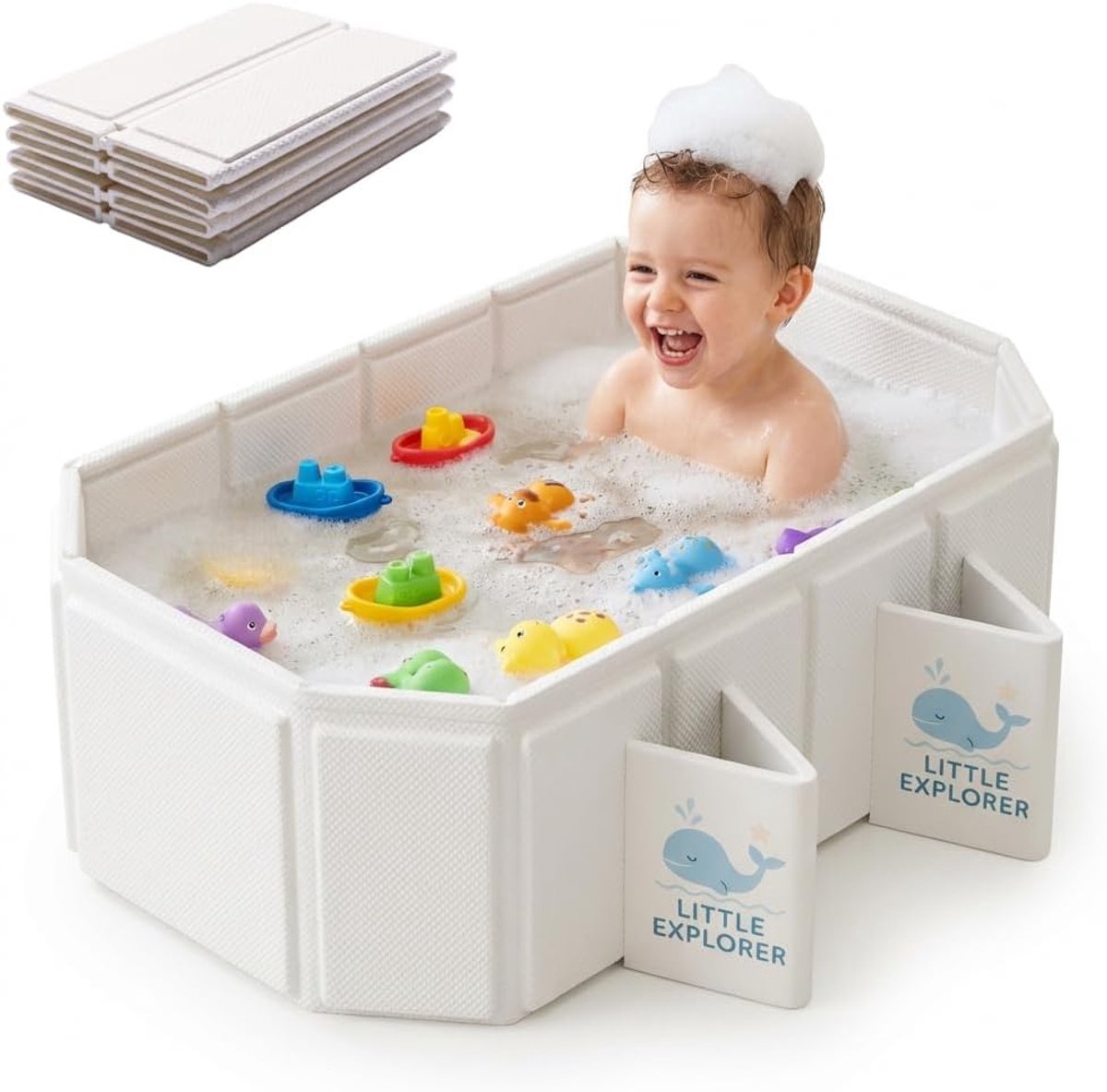 SnelShoppen - Vouwbare Babybadkuip met Stijve Steunen, Ideaal voor Thuis, Vakantie en Buiten, Schattig Walvis Motief, Ruimtebesparend, Geschikt voor K