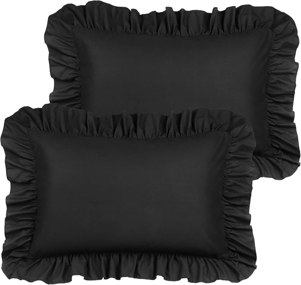 Kussenslopen met geborsteld ruches, set van 2, zachte ademende kussenslopen met envelopsluiting, 4 inch zoom, microvezel kussensloop, 50 x 75 cm, zwart
