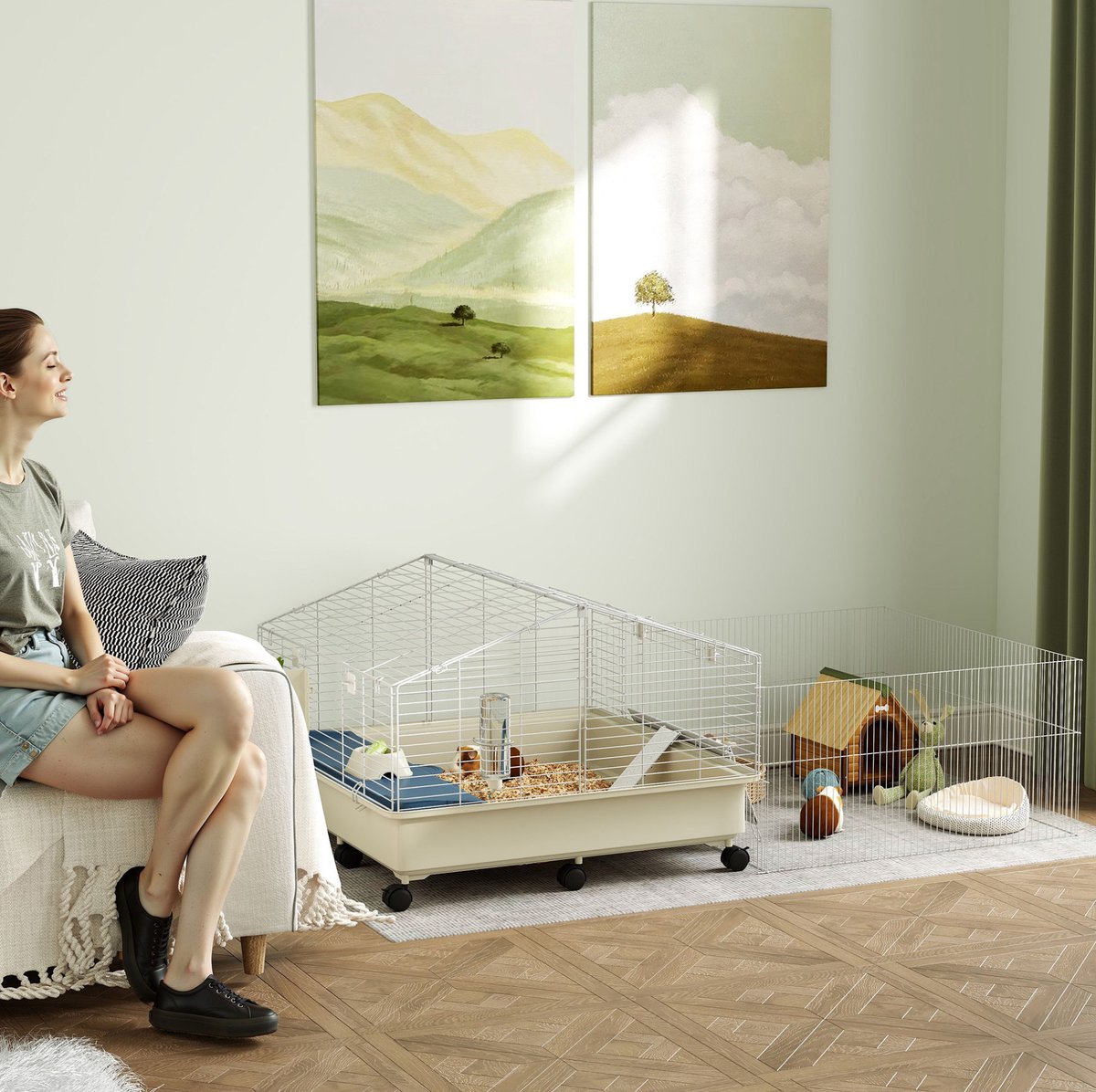 COVREO Knaagdierkooi 173x88x63 cm multicolor, van metaal en plastic met wielen