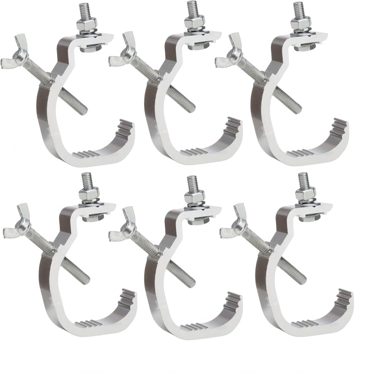 Klemlampen, 6 stuks podiumlichtklemmen, heavy duty aluminium legering, montage truss houder, haak, klem verlichting, klemmen voor DJ-verlichting, spotverlichting, 30-52 mm (zilver)