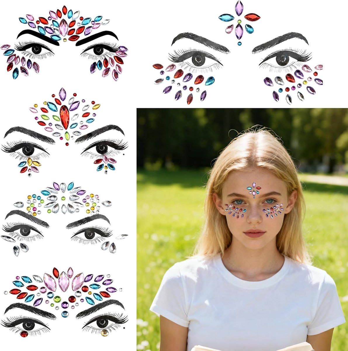 10 pieces face gems | self adhesive face jewels | Suitable for music festivals, birthday parties, Christmas, and face accessories for fancy dress