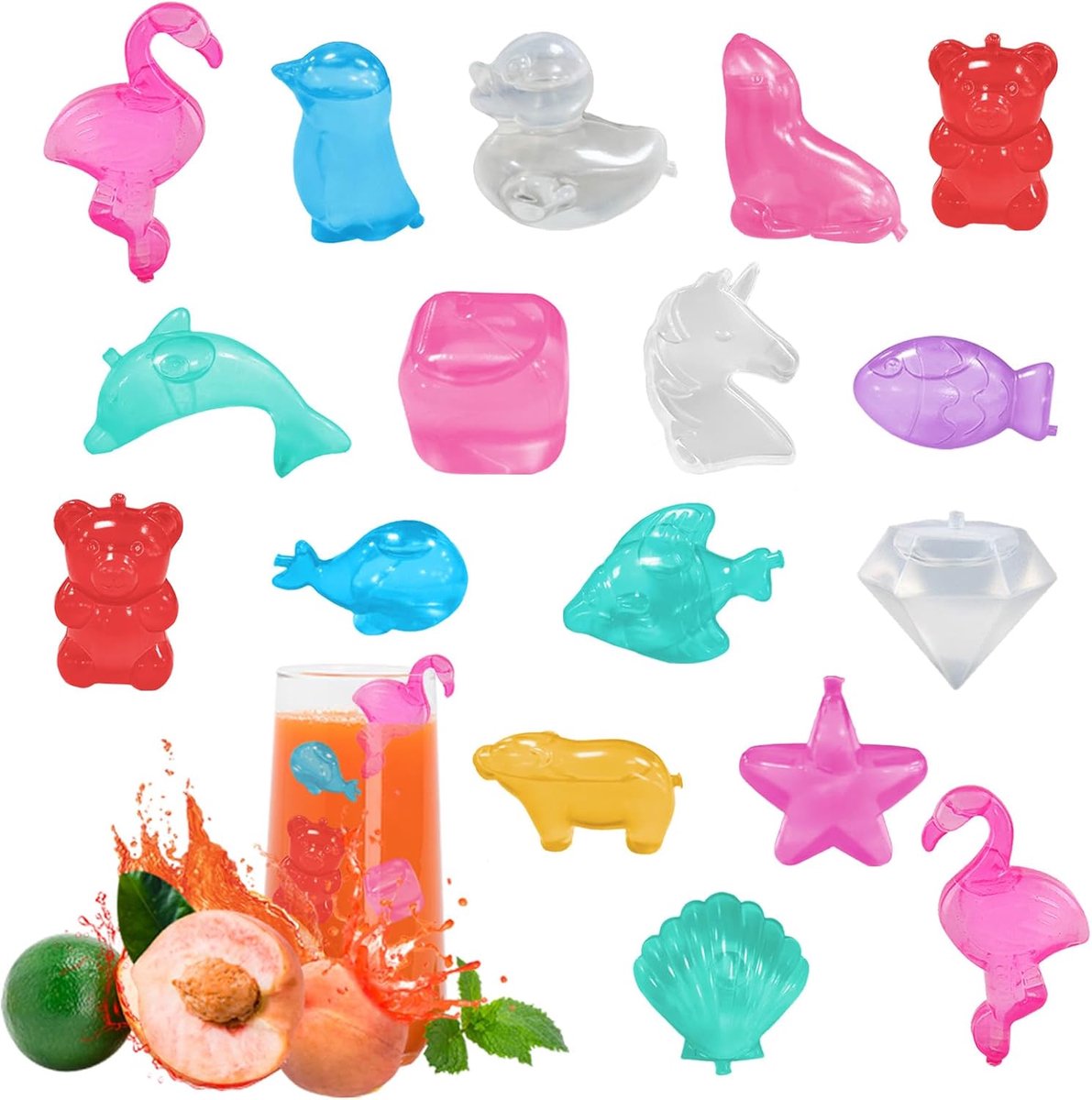 Ijsblokjes in Vruchten en Dieren Vorm - 30 Stuks Kunststof Plastic Decoratie voor het Koelen van Dranken en Feestdecoratie