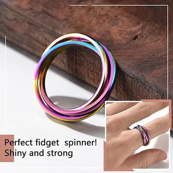 Anti-stressring voor dames, roestvrij staal, angstverlichtende ring, draairing, fidget spinner, stapelbaar, meditatiering, verlicht stress, cadeau voor dames, meisjes, heren — afbeelding 2