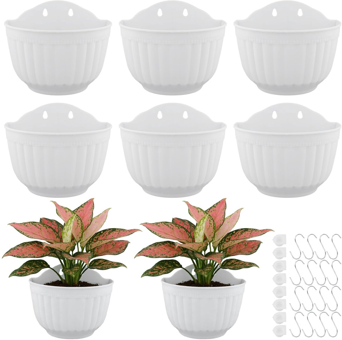 Omgoods - Set van 8 Witte Hangbloempotten voor Binnen en Buiten
