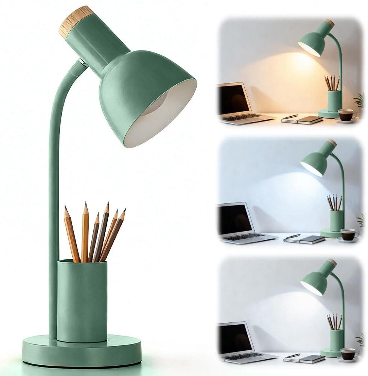 Omgoods - LED Bureau Lamp met Penhouder - 3 Kleurmodi - Flexibele Studie Lamp voor Kinderen