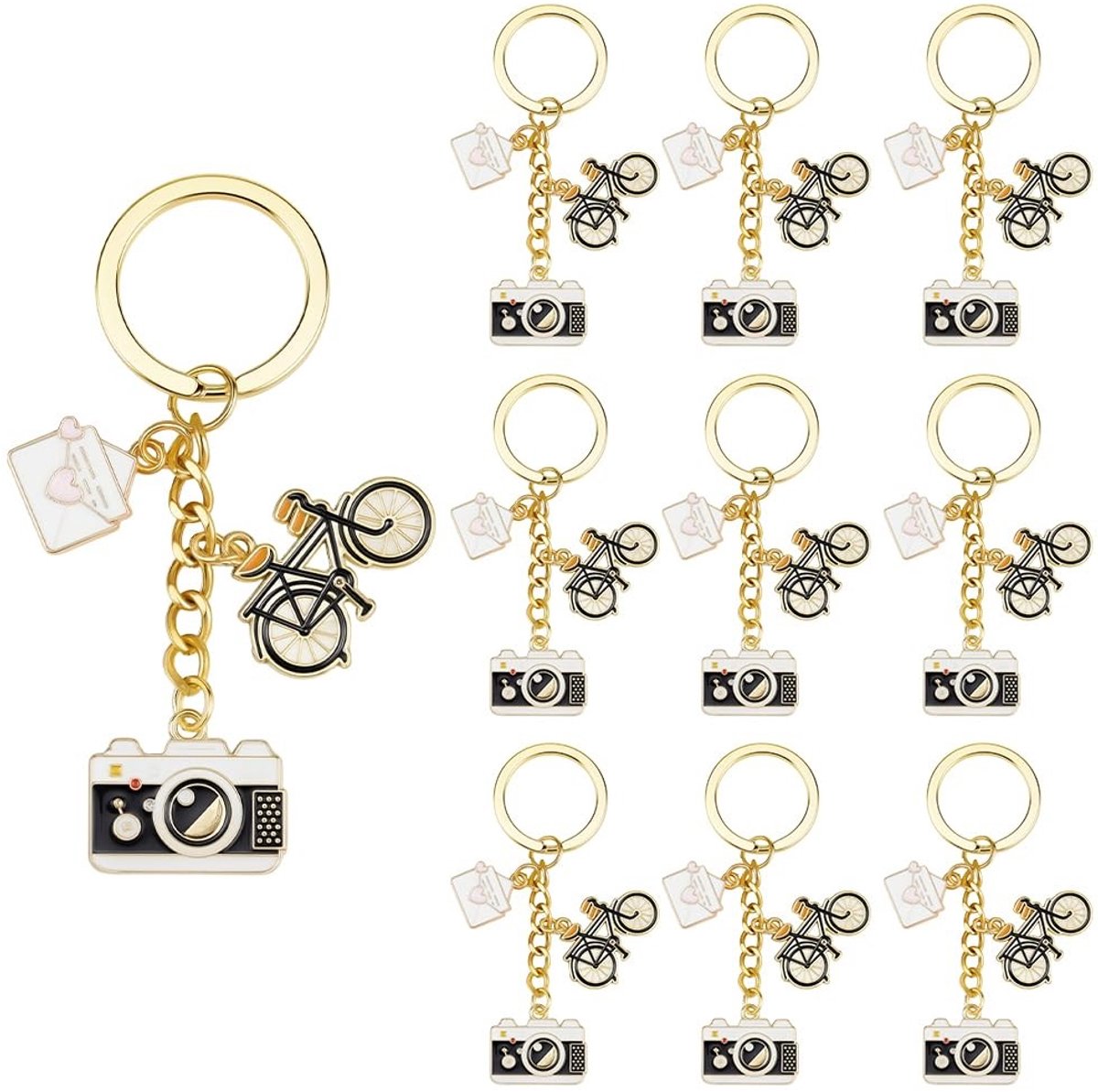 Omgoods - Set van 20 Gouden Sleutelhangers met Envelop en Camera Thema
