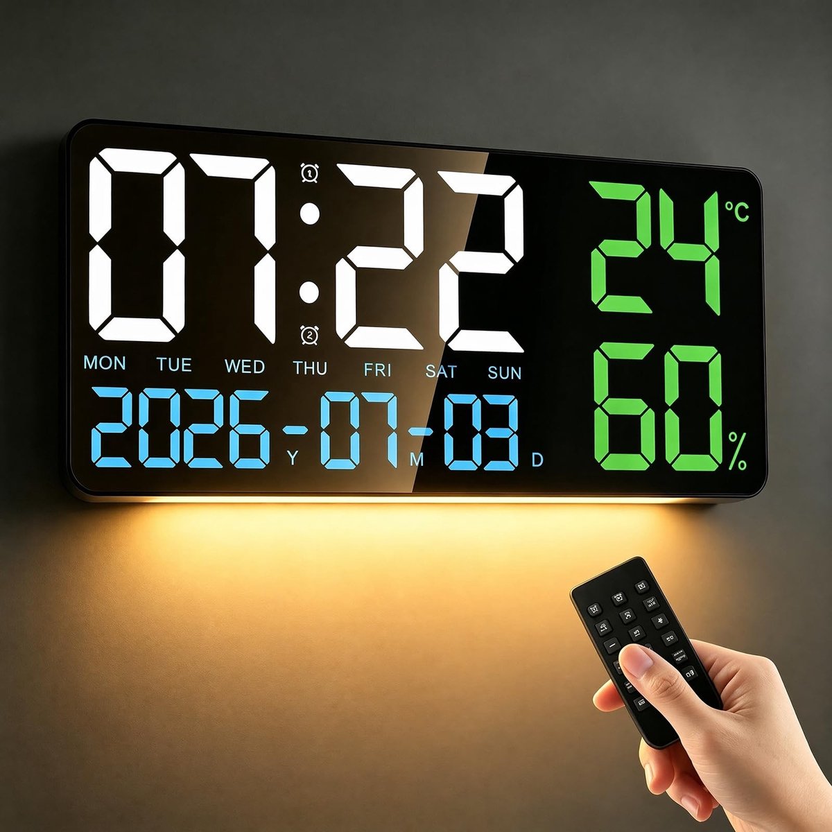 Omgoods - Digitale LED-Wandklok met Afstandsbediening en Temperatuurweergave
