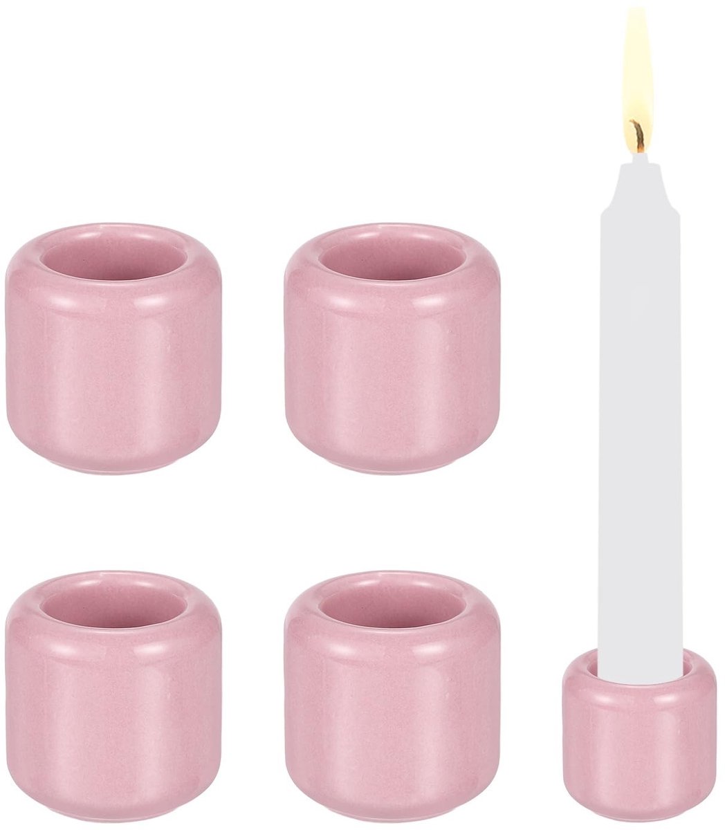 Omgoods - Set van 5 Mini Keramische Kaarsenhouders Roze