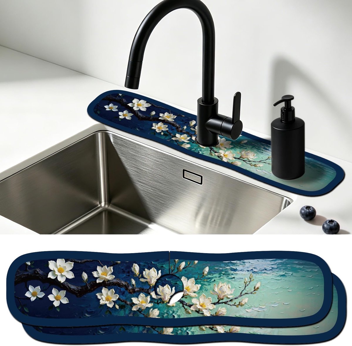 Omgoods - Set van 2 Keukenspoelbak Matten met Vintage Bloemenpatroon