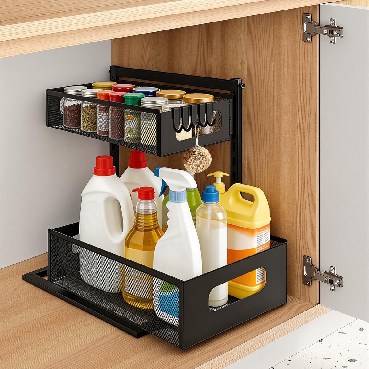 Omgoods - Onderkast Organizer met 2 Niveaus en 5 Haken