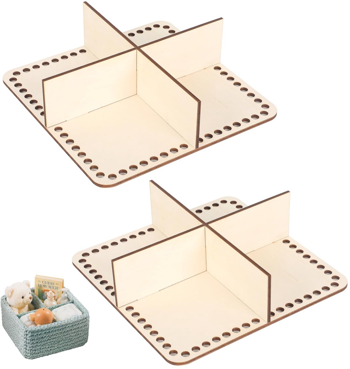 Omgoods - Set van 2 Houten Basissen voor Gehaakte Manden