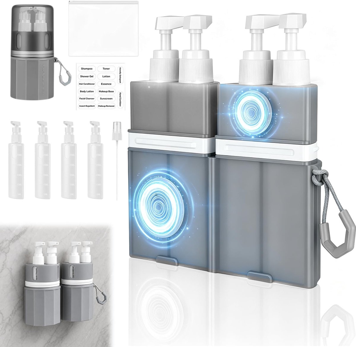 Omgoods - 4-in-1 Reisdispenser voor Toilettassen met Zuignappen