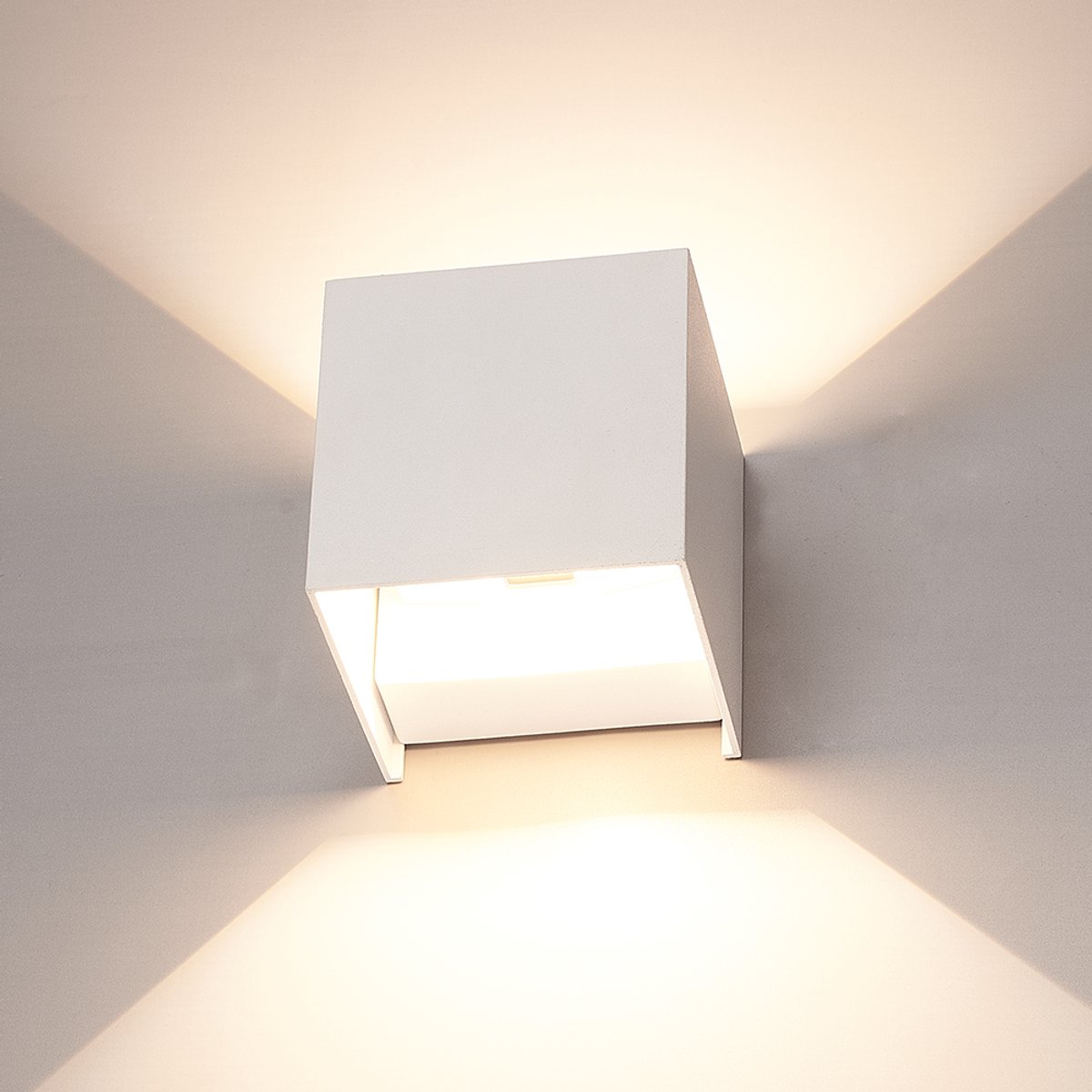 HOFTRONIC Kansas - Dimbare LED wandlamp - kubus - 7 watt 660 lumen - 3000K warm wit - Up & Down light - IP65 waterdicht - Wit - Binnen en buiten - tuinverlichting