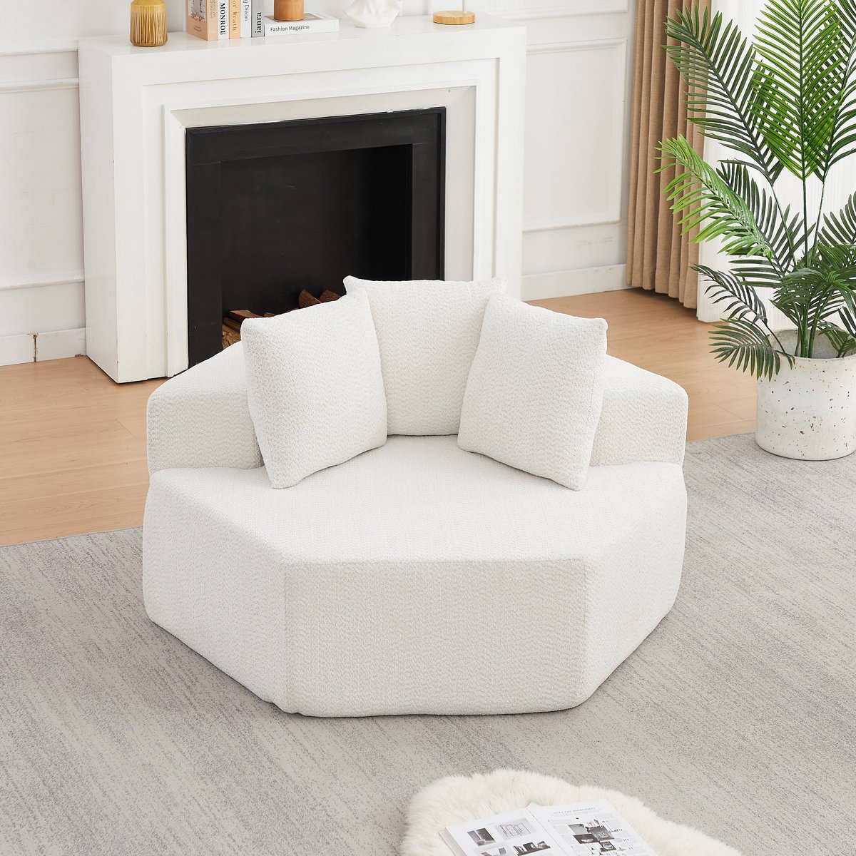 PHOEBE CAT Zeshoekige Zitzak - Fauteuil - Chenille - 3 kussens - Geen montage nodig - Beige