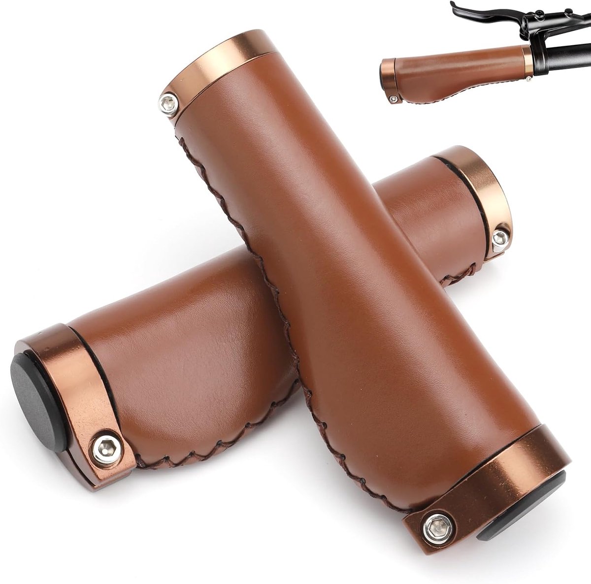 SnelShoppen - Fietshandgrepen, 1 Paar Ribbelhandgrepen van Antislip PU Leer, Luxe Handgrepen voor MTB, BMX, Mountainbike, Duurzaam en Comfortabel