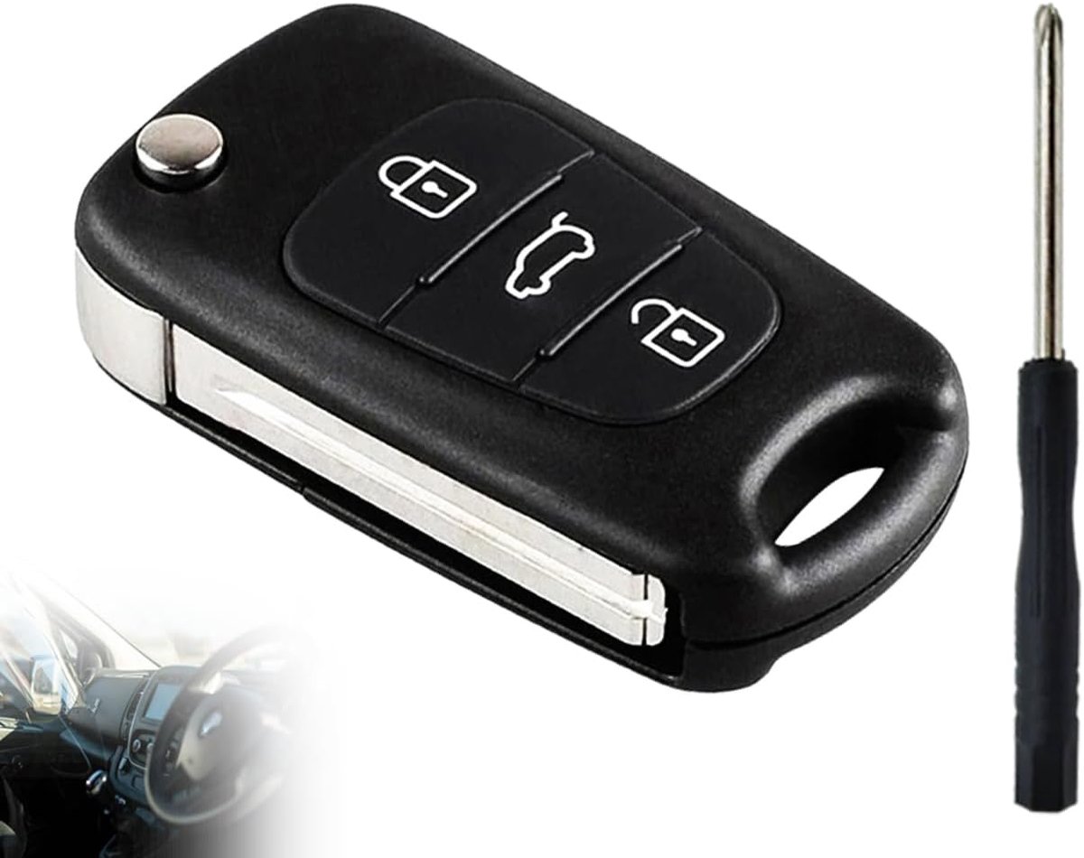 SnelShoppen - Car key housing set, afstandsbediening, sleutelhuis met 3 sleutels, zwart, inclusief schroevendraaier, geschikt voor Hyundai en Kia