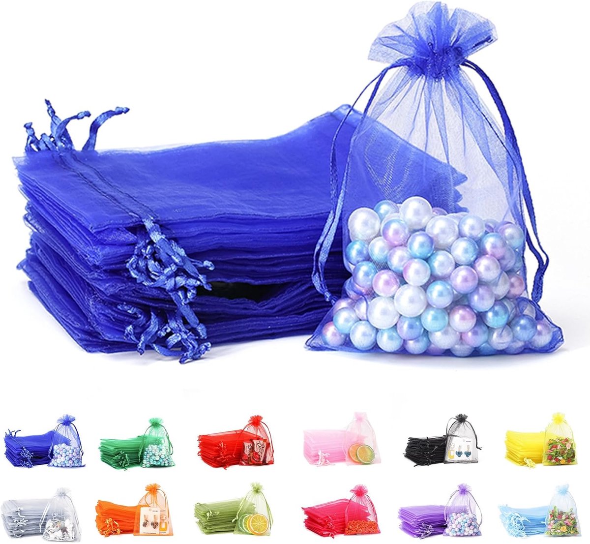 SnelShoppen - Organza Geschenktassen 7x9 cm - Transparante Tasje met Treksluiting - Ideaal voor Bruiloft, Feest, Kerst, Sieraden, Makeup, Snoepjes, 10