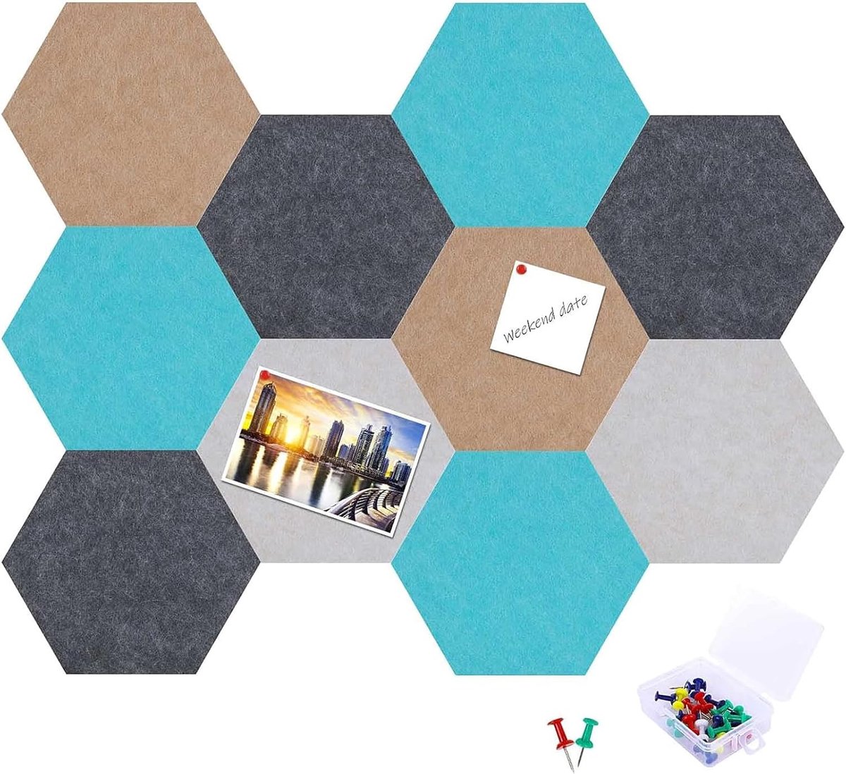 SnelShoppen - Multifunctioneel Hexagonaal Vilt Prikbord - Ultieme Vision Board Benodigdheden, Perfect voor DIY Kunst en Decoratie - Wanddecoratie voor