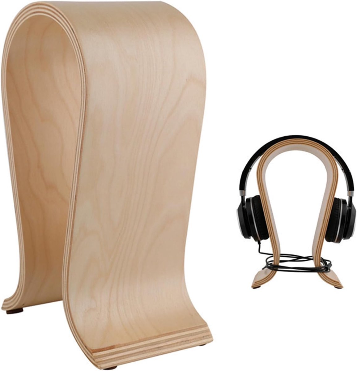 SnelShoppen - Headphone Stand, Houten Hoofdtelefoonhouder, U-vorm, Universele Basis, Duurzaam, Antislip, Milieuvriendelijk voor Bedrade of Draadloze H