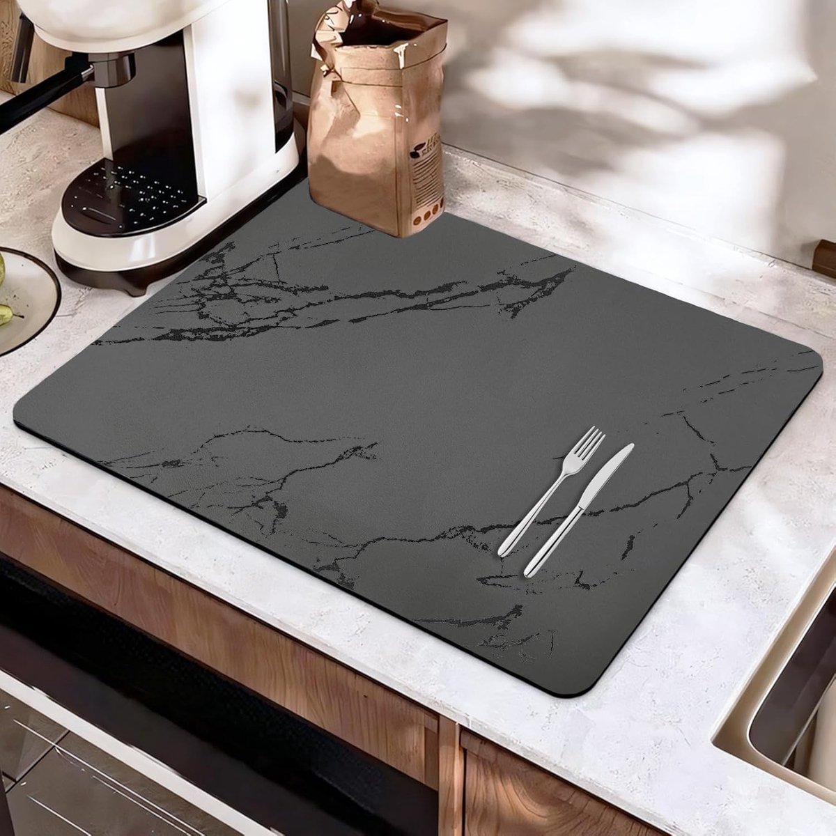 SnelShoppen - Keukenspoelbak Droogmat 60 x 40cm Vaatdroogmat Super Absorberend Antislip Rubber Onderkant Sneldrogende Mat | Voor Grote Afvoervlakken,