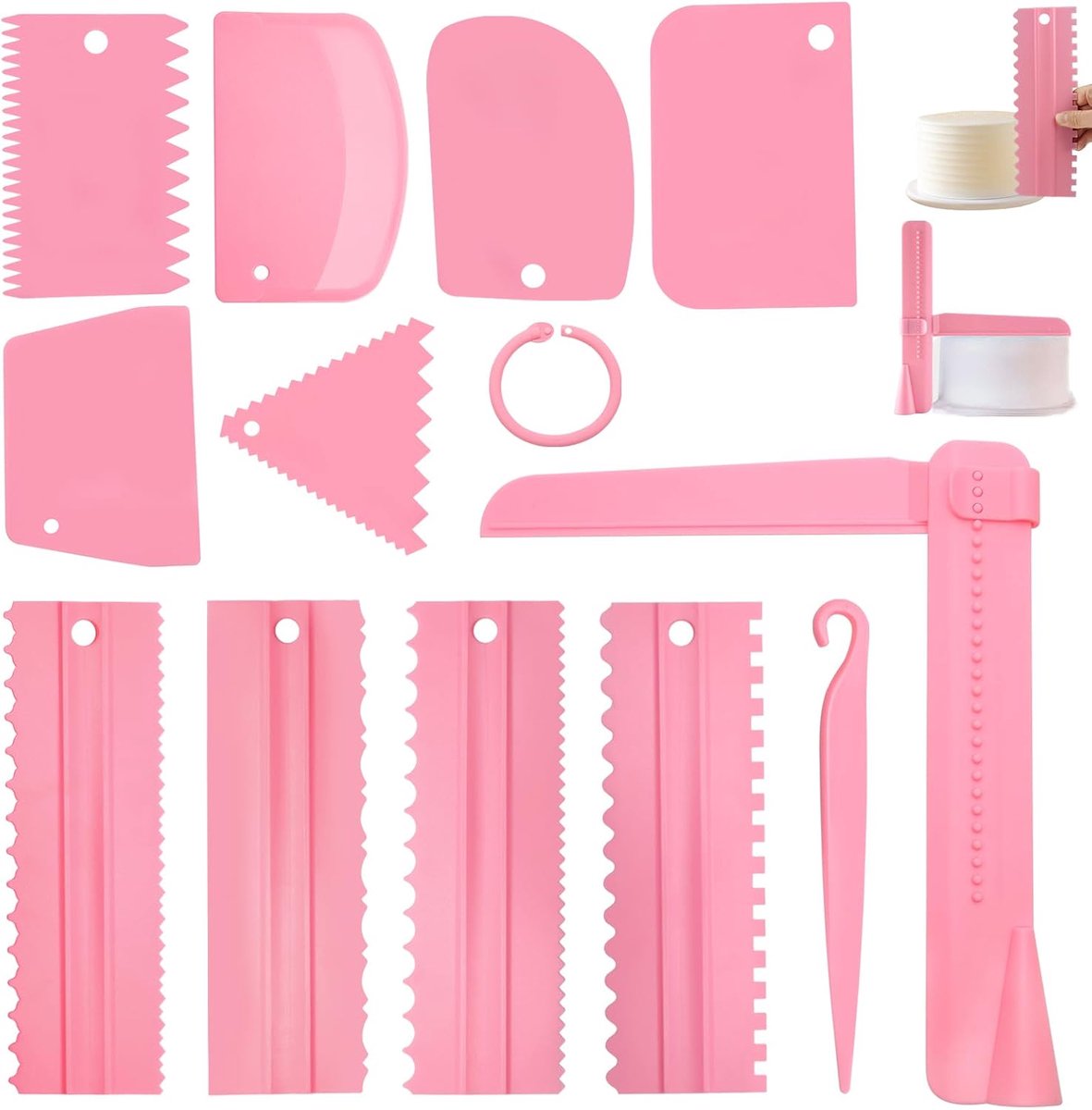 SnelShoppen - 12-delige Verstelbare Taartladder Set, Plastic Taartdecoratie Gereedschap, Kammen en Deegscharen voor Bakken en Taartdecoratie