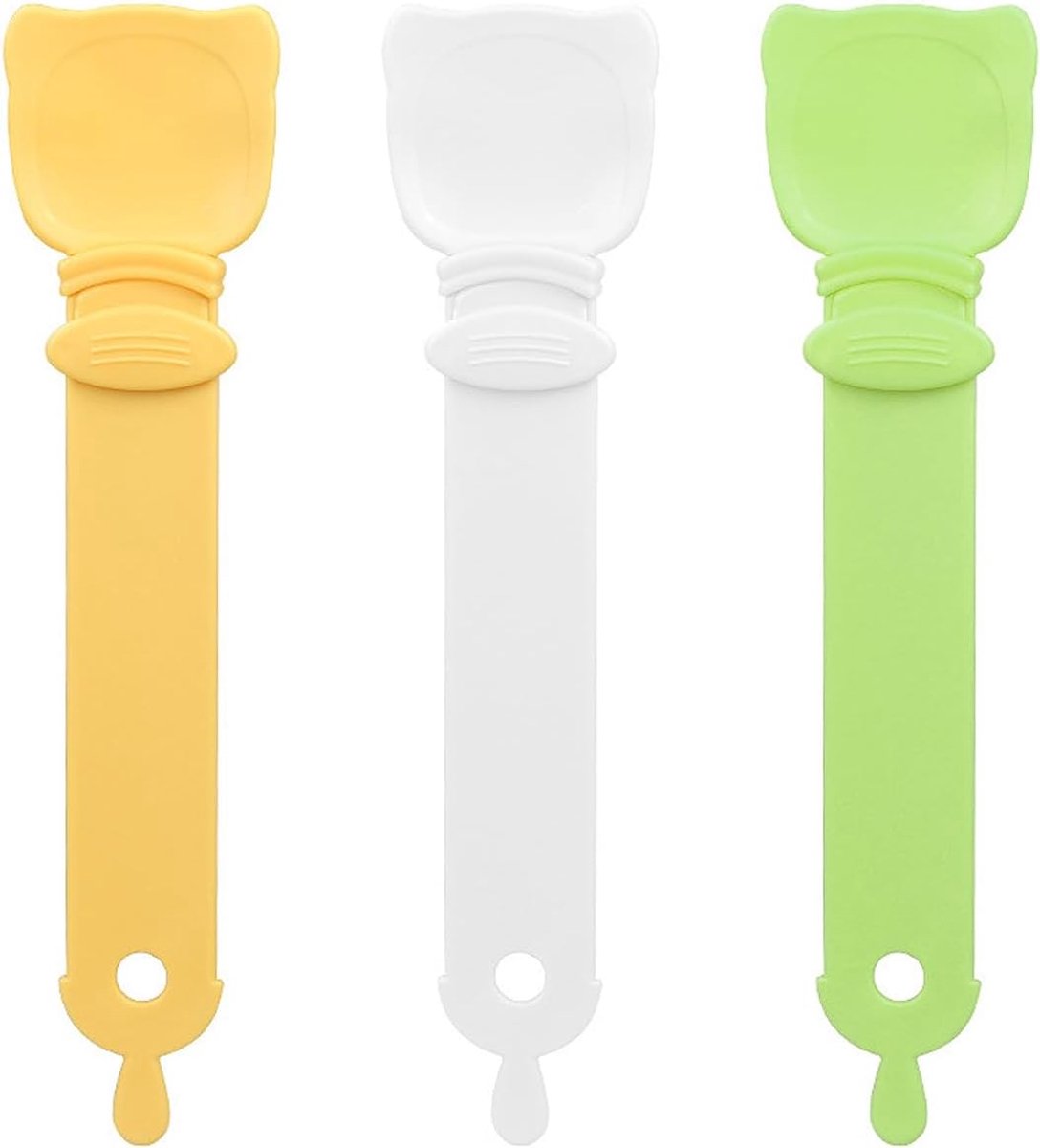 SnelShoppen - 3 Stuks Kat Lick Lepel, Schattige Kitty Knijp Lepel Voor Kattenvoer, Draagbare Knijp Strip Lepel Kat Voederbak, Blije Lepel Kat Band Voo