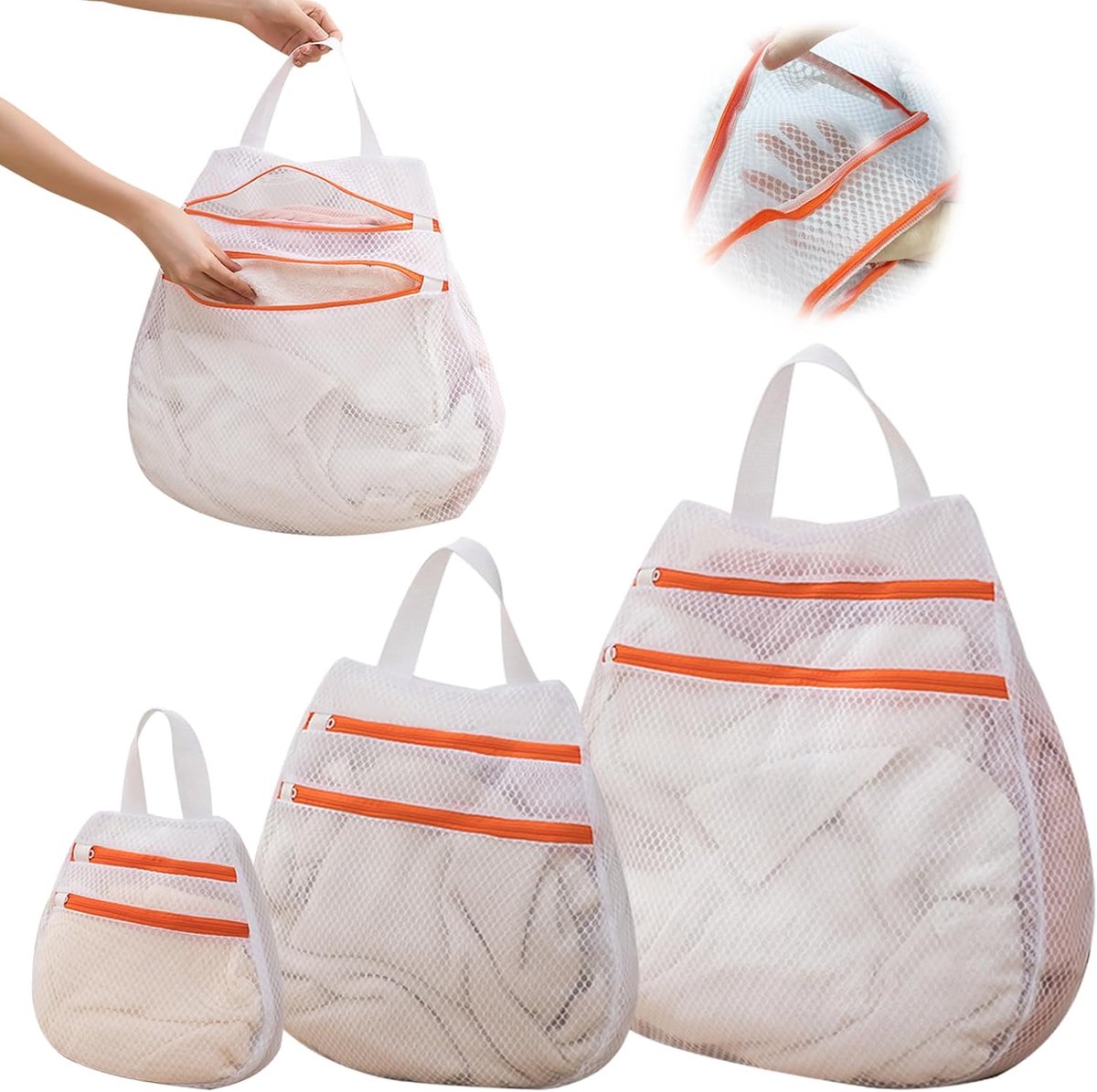 SnelShoppen - Pack van 3 Waszakken, Mesh Stof voor Wasmachine, Herbruikbare Waszak met Rits, Polyester Waszak, Mesh Zak voor Kleding, Sokken, Ondergoe