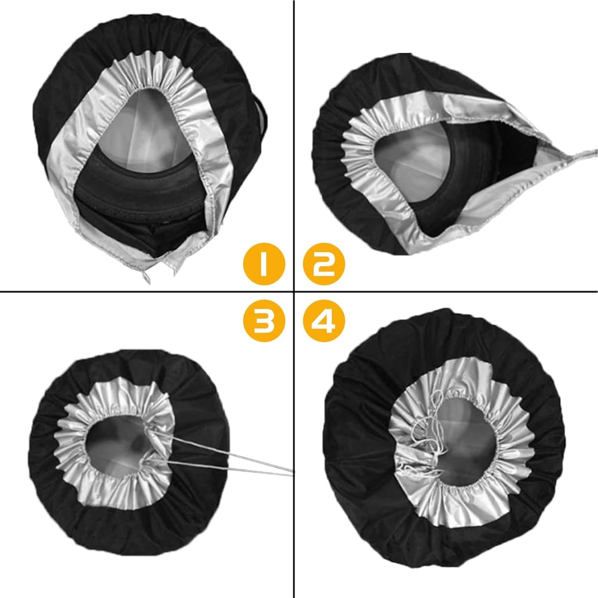 SnelShoppen - 4 Stuks Bandenkap voor 13-19 Inch Banden Auto Beschermhoes Reservewiel Opbergtas Draagtas Polyester Bandenbescherming 4 Seizoenen