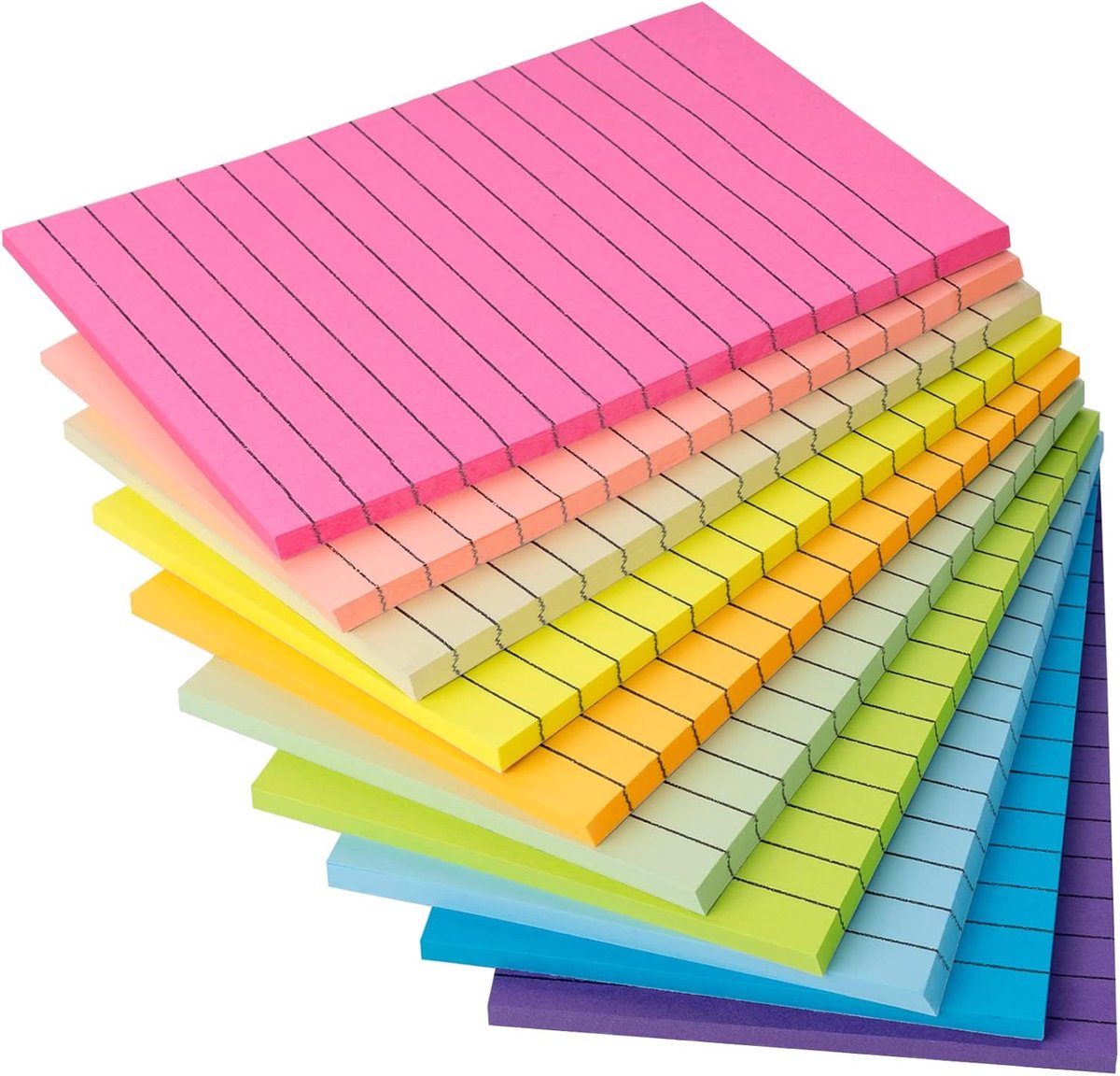 SnelShoppen - Super Sticky Notities 10 Kleuren, 100 x 150 mm, Zelfklevende Notities met Lijnen, 10 Blokken, 50 Vel Zelfklevende Bladen, Ideaal voor Ka