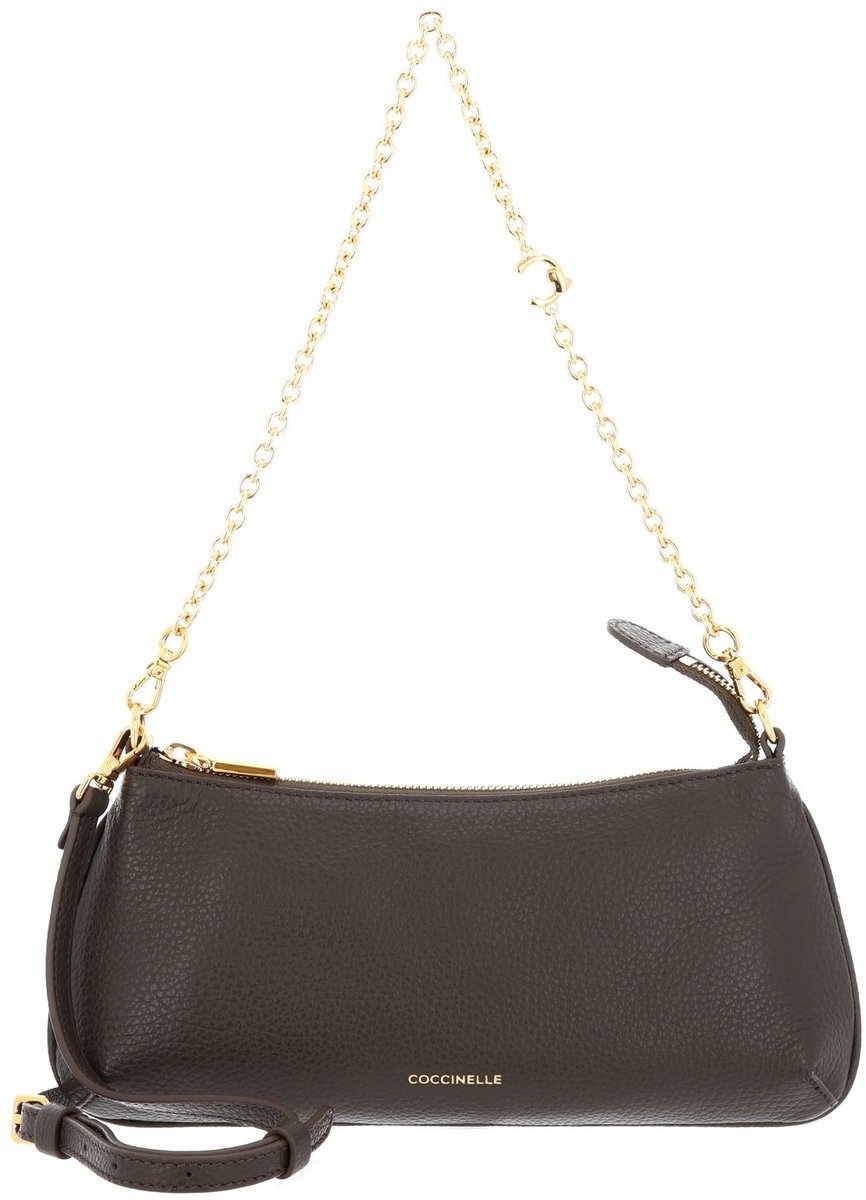 COCCINELLE Leren schoudertas C-Me Chain Mini Bag Grained Leather Fango donkergroen