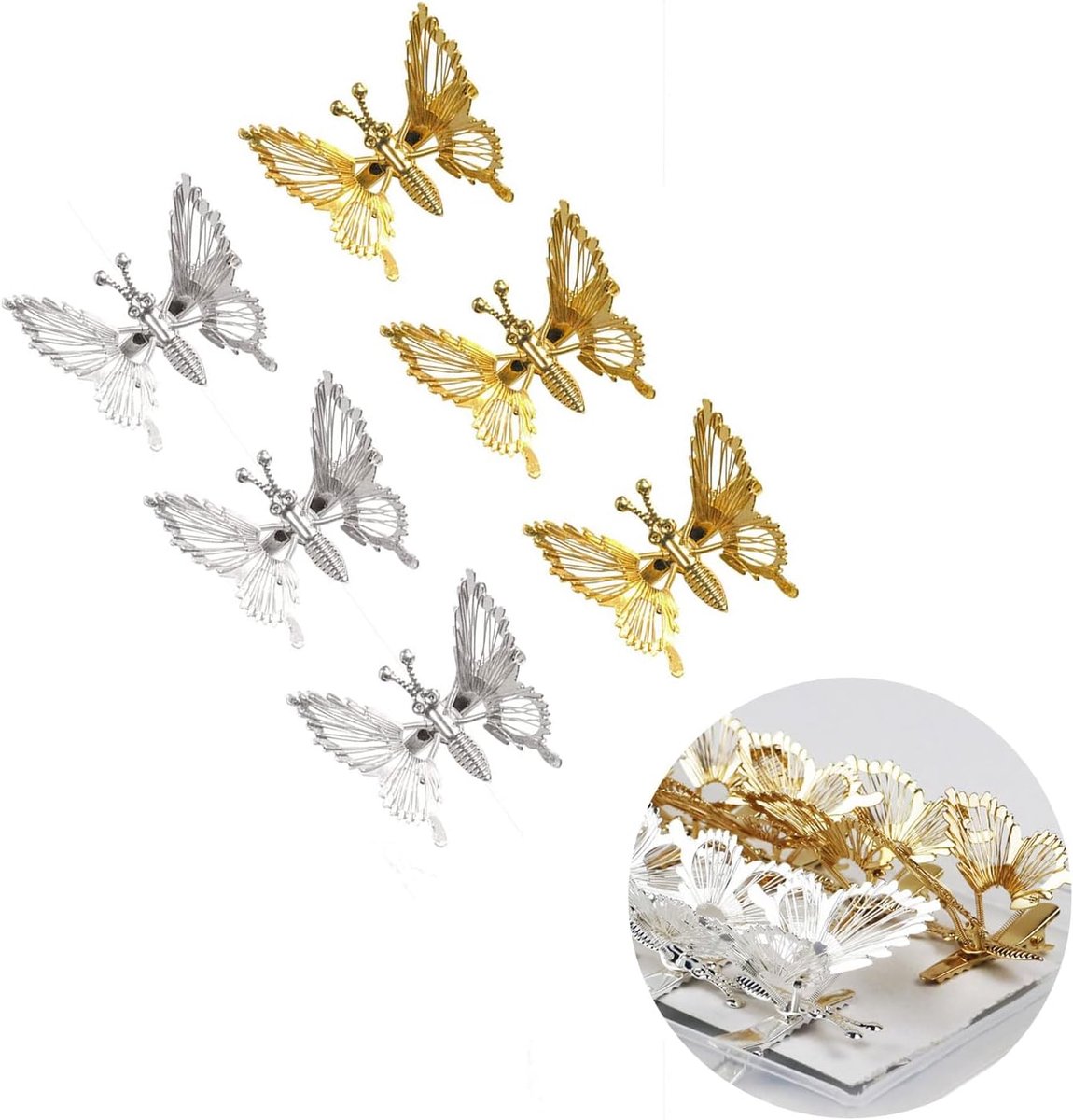 Haarspeldjes 3D Vlinder - Goud en Zilver - Beweeglijk Ontwerp - Perfect voor Bruiloften - SnelShoppen