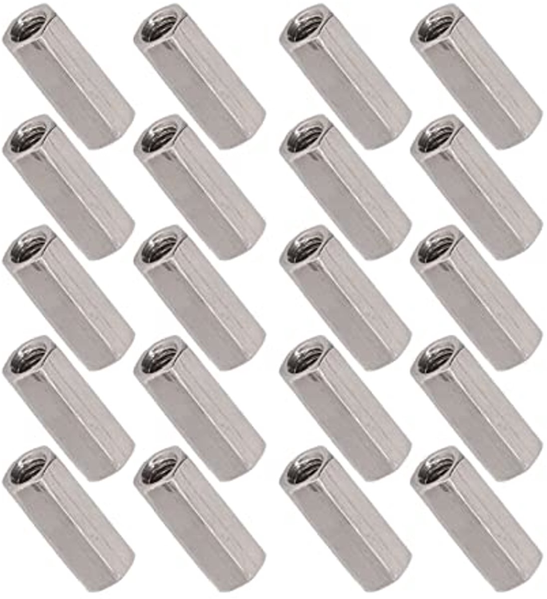 SnelShoppen - M5 Hexagon Koppeling Moeren, 20 Stuks RVS Moeren, 304 Roestvrij Staal, Hexagon Moer, Sterke Bevestigingsonderdelen voor Klussen, Silver