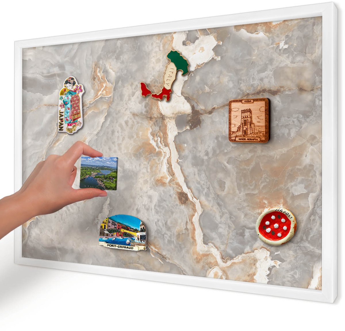Artprintcave Grijs Magneetbord mit Witte Lijst - 60x40 cm - Marmeren Elegantie Wandbord Magnetisch - Modern Magnetisch Bord Voor Magneten - Texturen