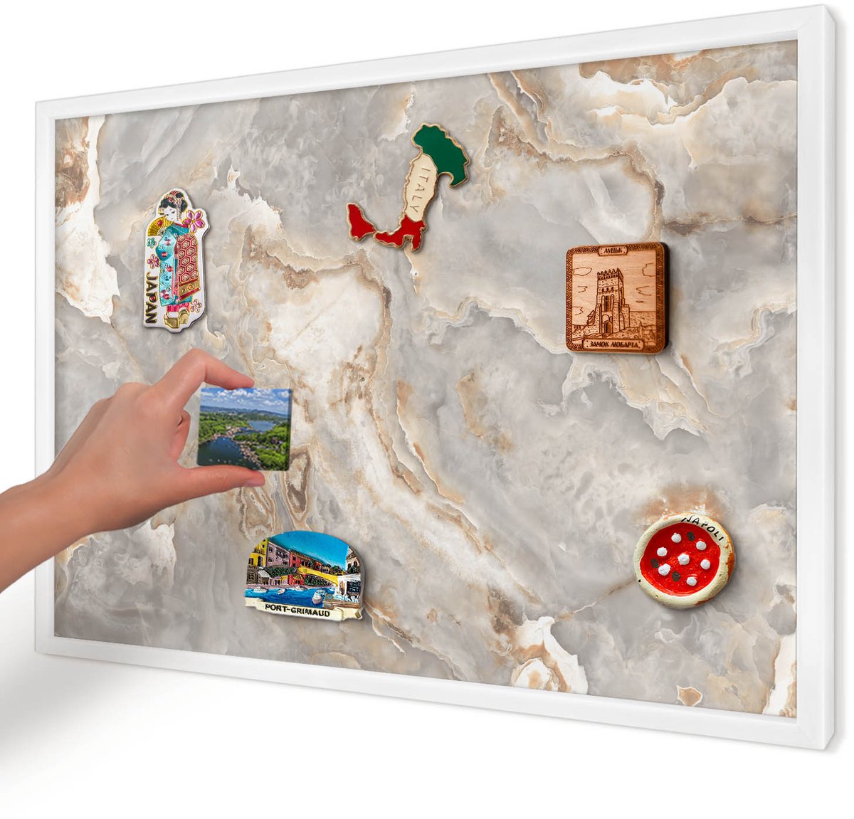 Artprintcave Grijs Magneetbord mit Witte Lijst - 60x40 cm - Marmeren Elegantie Bord Voor Magneten - Abstract Magneetbord Voor Foto's - Abstractie
