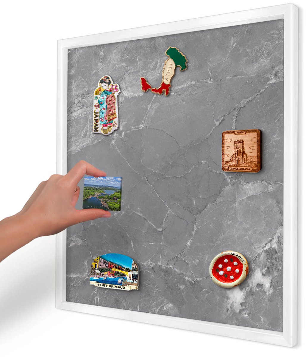 Artprintcave Grijs Magneetbord mit Witte Lijst - 50x50 cm - Grijs Marmer Notitiebord - Minimalist Bord Voor Magneten - Texturen
