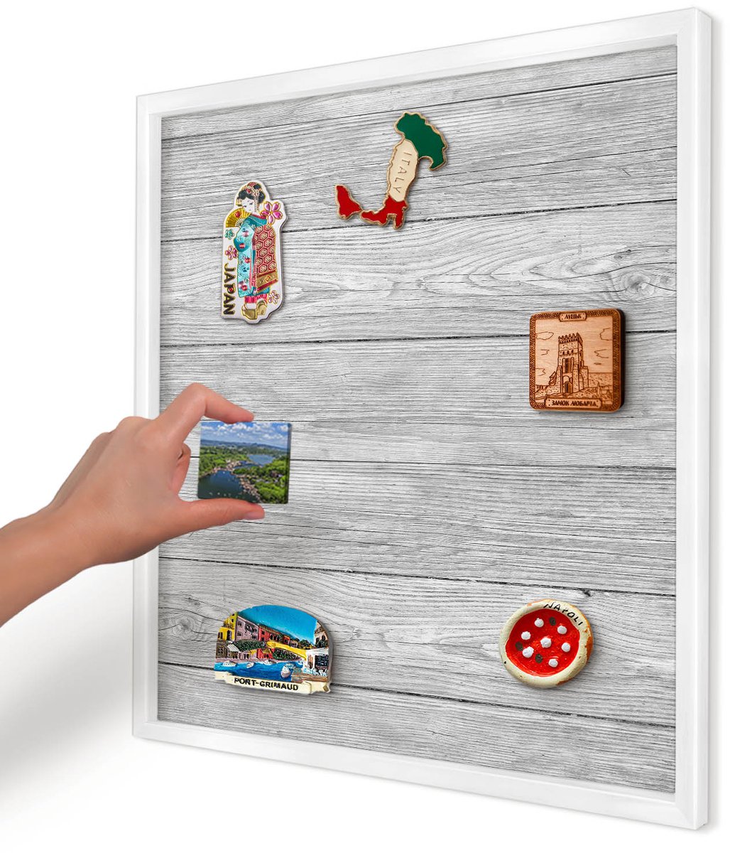 Artprintcave Grijs Magneetbord mit Witte Lijst - 50x50 cm - Houtstructuur Magneetbord Voor Keuken - Rustiek Magnetische Organizer - Texturen