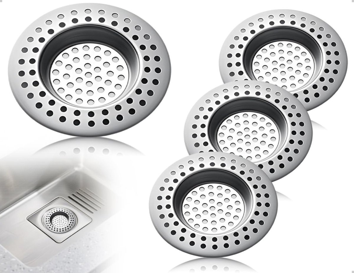 RVS Afvoerzeef voor Douche, Badkamer, Keuken en Wastafel - Set van 3, Eenvoudige Installatie en Effectieve Vuilopvang