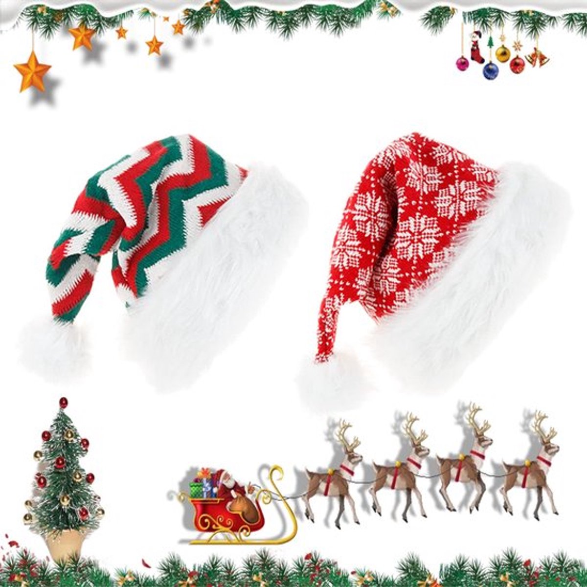Vt products - Gebreide Kerstmutsen - Kindermuts - Warm en Zacht - Rode Kerstmuts