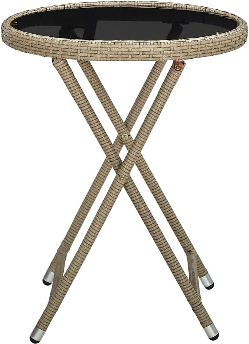 Bijzettafel - Tuintafel - Buiten Zitten - Inklapbaar - 60 cm - Beige