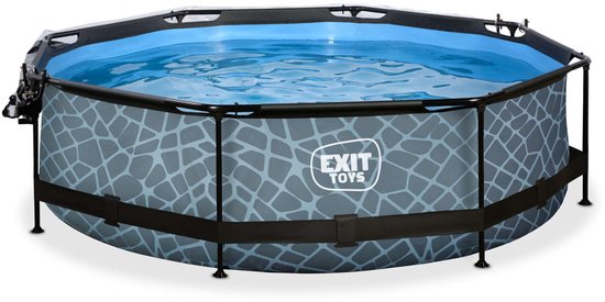 EXIT Stone Frame Zwembad ø300 - Opzetzwembad - met Filterpomp & Overkapping - Rond - Grijs