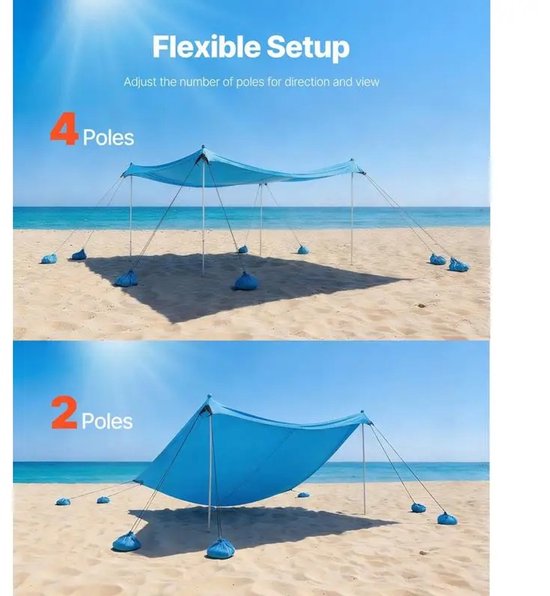 Miryx Strandtent - Zonnescherm voor Strand - Draagbare Strandluifel - Schaduwdoek - Windbestendige Canopy - UV-bescherming - Draagtas — afbeelding 5