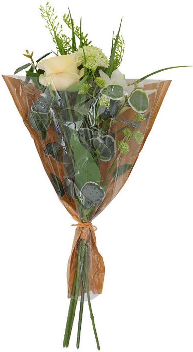Countryfield kunstboeket bloemen wit decoratie 60cm kunststof.
