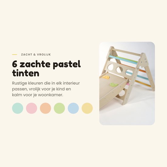 Dastium Kids - Mini Klimrek - Houten Klimrek - Klimboog met Kussen - Klimrek Voor Baby en Peuter - Klimrek met Glijbaan - Montessori Speelgoed - Pastelkleuren van Dastium Kids — afbeelding 3